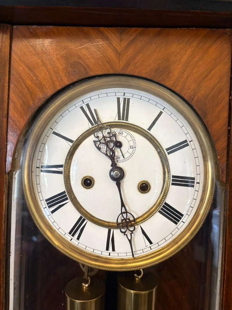 Antique Vienna Walnut Double Weight Wall Clock - Image 6